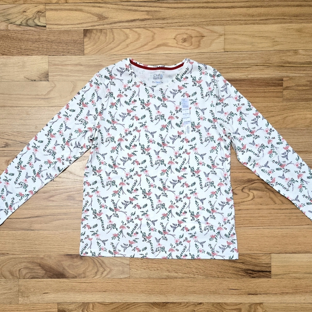 Women's 100% Cotton White Long Sleeve Folk Print Top Size Large